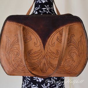 One of a Kind 1970's Purse with Leather Worked Embroidery, Impressive Detailing!